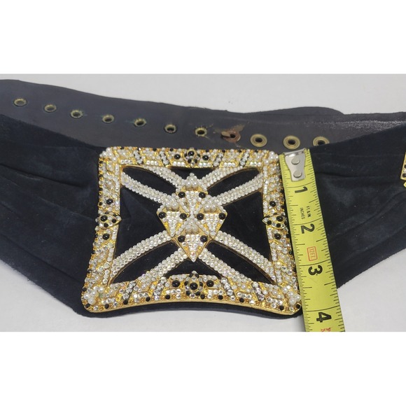 Ermine Beverly Hills Black Suede Wide Waist Belt Crystal Pearl Buckle Austria 80 main image 14
